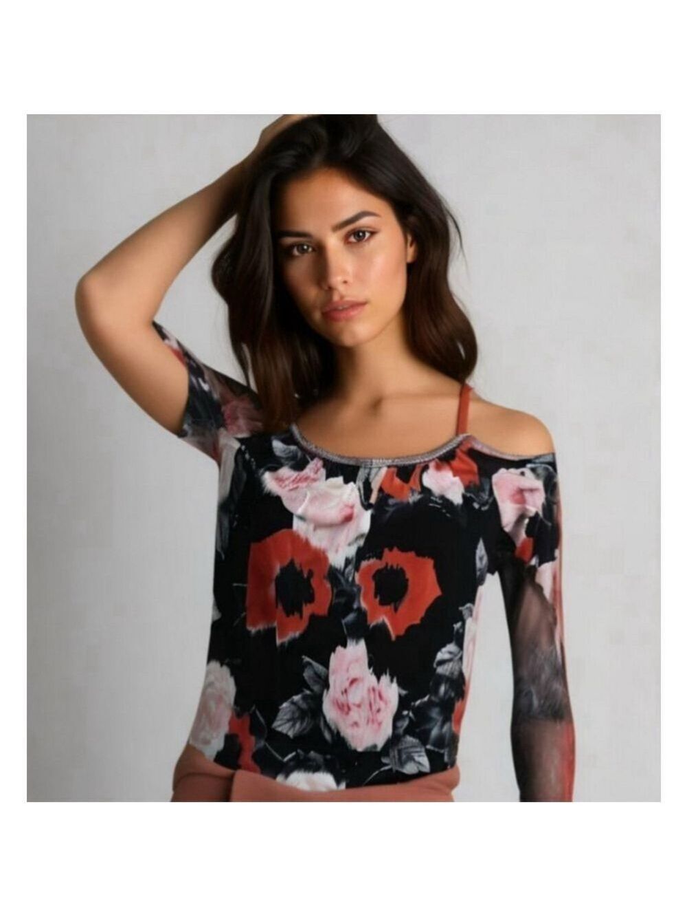 INC International Concepts Floral Cold Shoulder Blouse Small